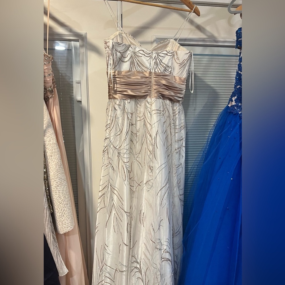 NV COUTURE Strapless Beaded & Sequined Tulle Prom Dress White 4